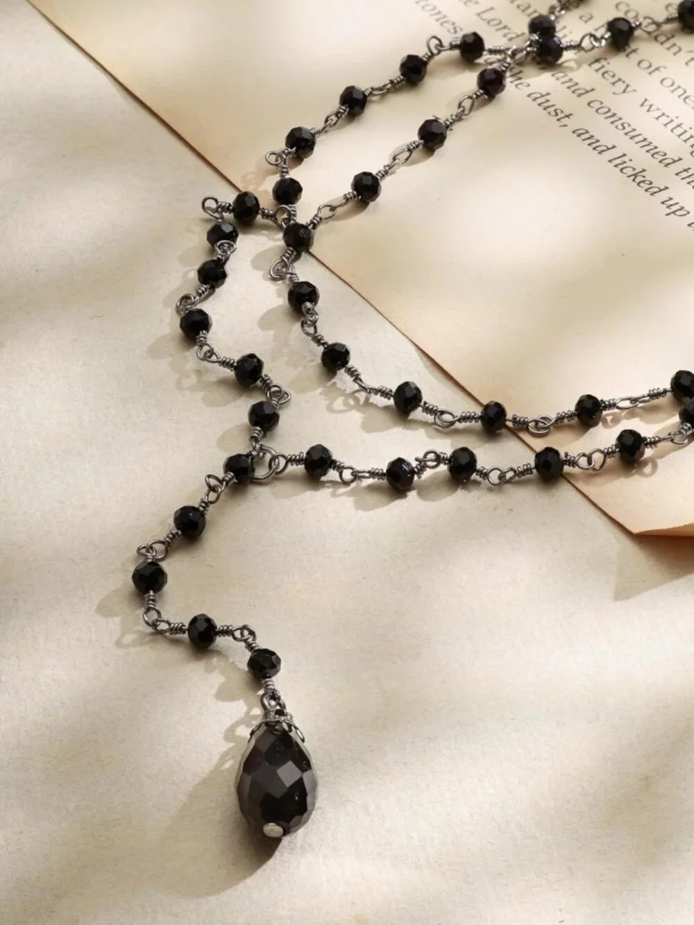 Gothic Layered Black Red Choker Necklace, Dainty Y Bead Teardrop Jewelry Gift